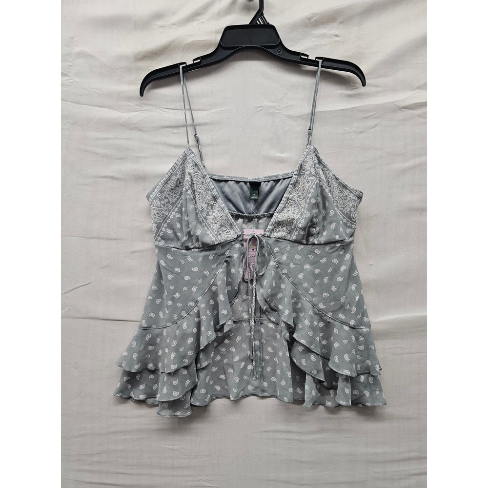 Wild Fable Womens Paisley Ruffle Cami Top Green Polyester Casual Size Medium